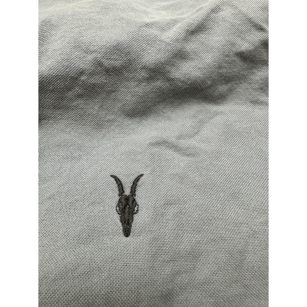 AllSaints Mens Gray Solid Long Sleeve Button Up Cotton Logo Shirt Large - Picture 7 of 12